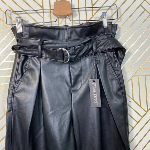 BLANKNYC Belted Paperbag Waist Vegan Leather Pants - Picture 3 of 13